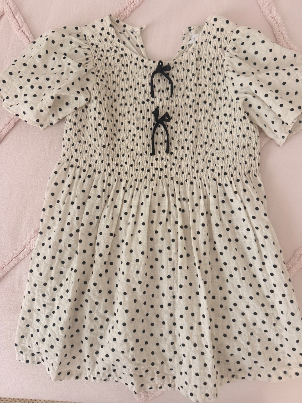 Zara Cream Dress with Black Polka Dots